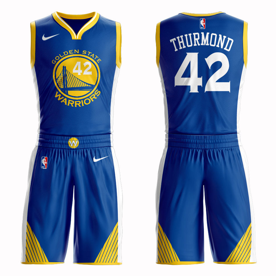 Men 2019 NBA Nike Golden State Warriors 42 Thurmond blue Customized jersey